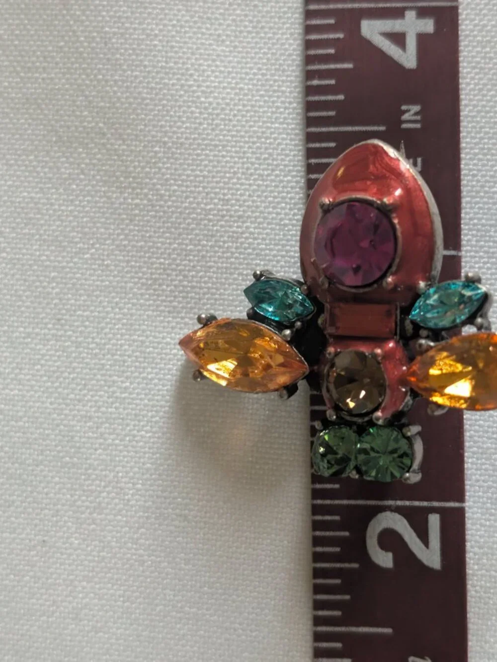 Retro Vintage Colorful Rhinestone Crystal Bee Pin Brooch Signed LOVE HUG